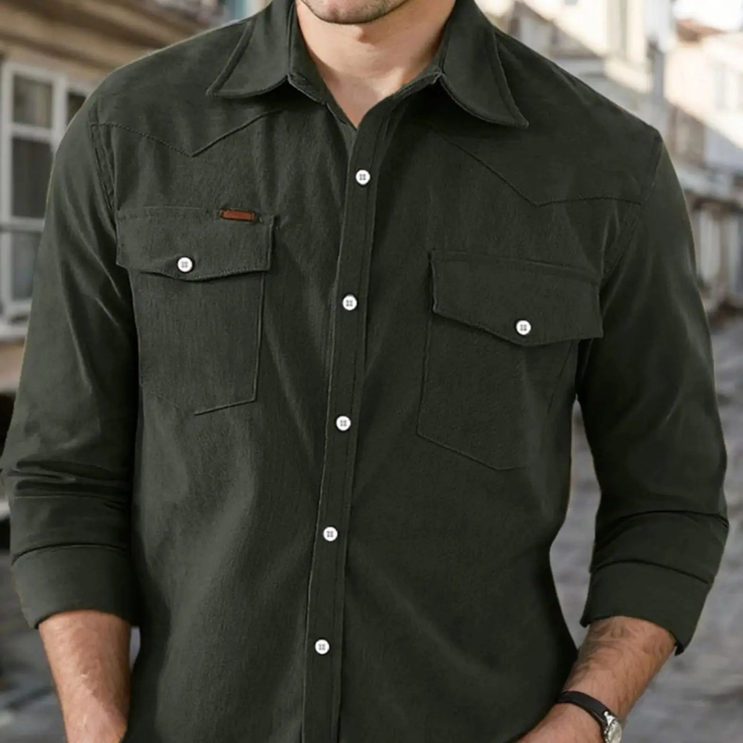 CN Guangdong Corduroy Flap Pocket Western Shirt Jacket