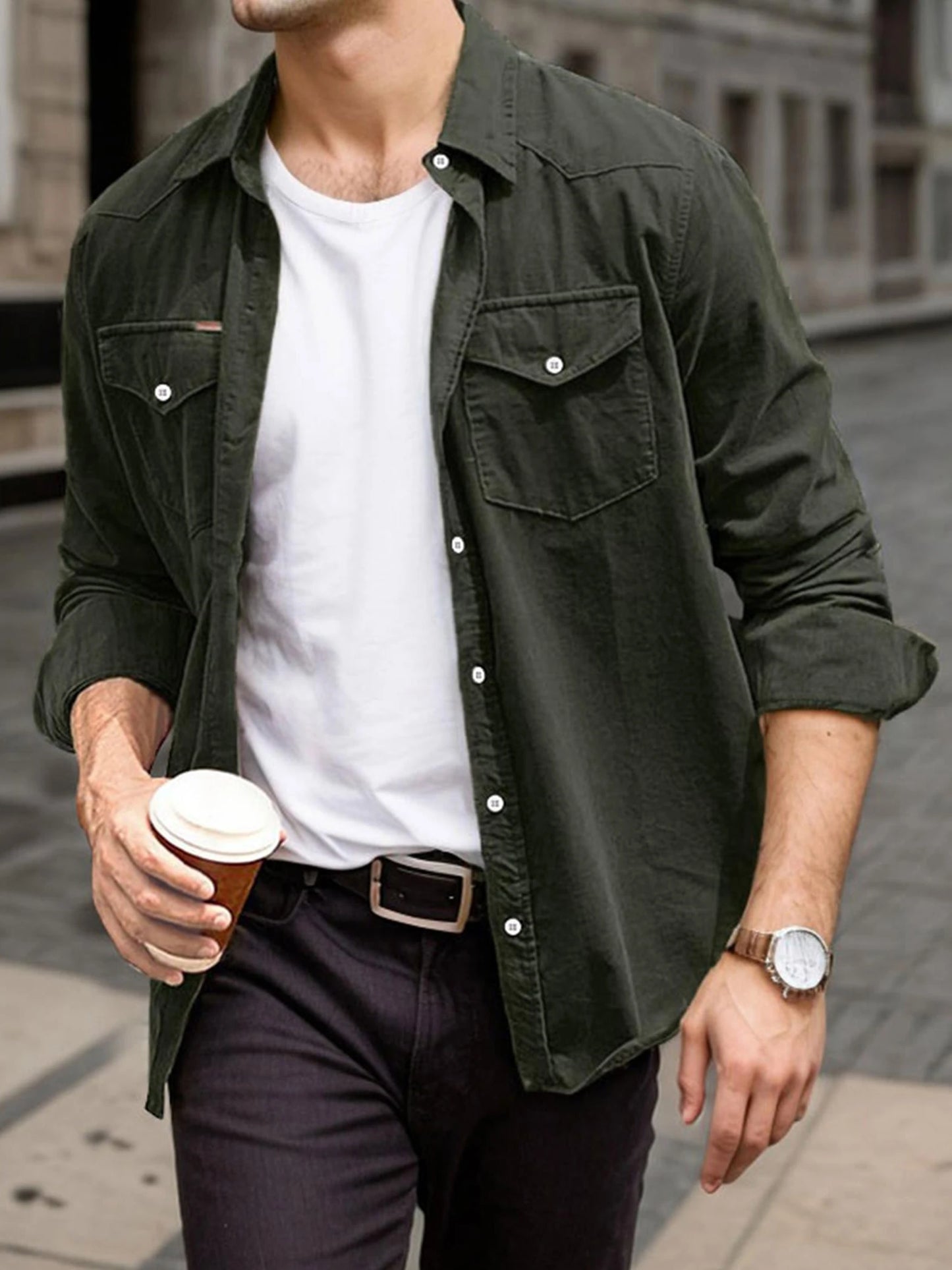 CN Guangdong Corduroy Flap Pocket Western Shirt Jacket