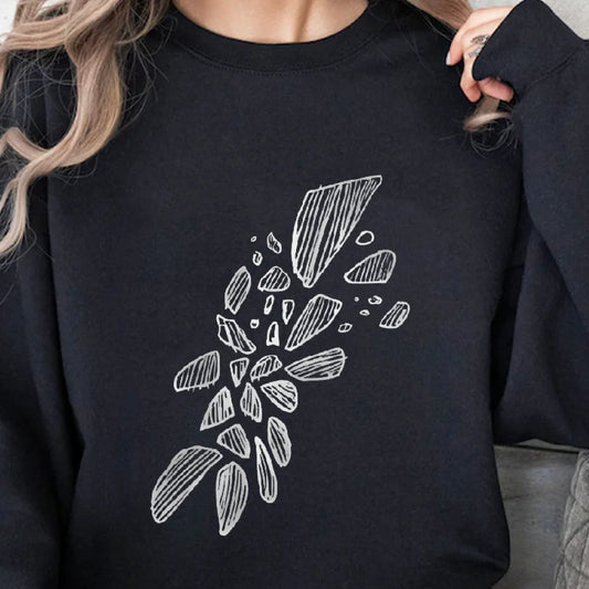 Closure Abstract Leaf Pattern Sweatshirt Artistic Sketch