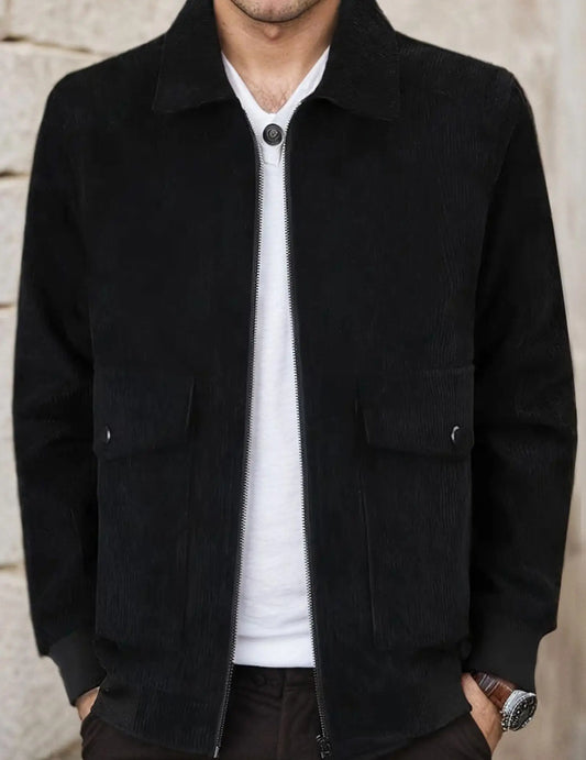Mens Corduroy Trucker Jacket Zip Up Lapel Shacket Coat