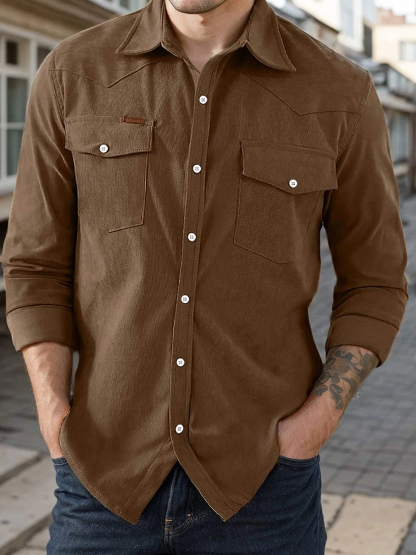 CN Guangdong Corduroy Flap Pocket Western Shirt Jacket