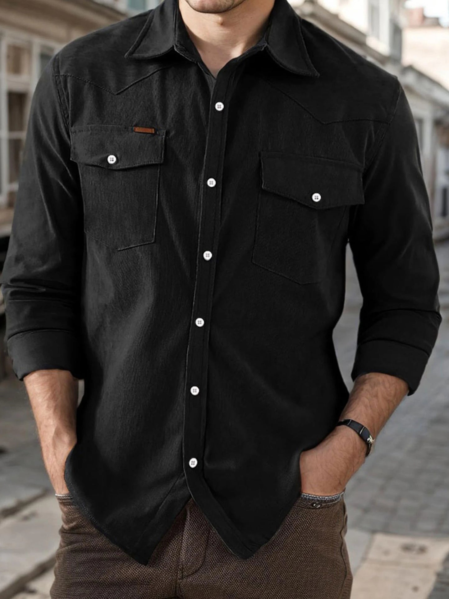CN Guangdong Corduroy Flap Pocket Western Shirt Jacket