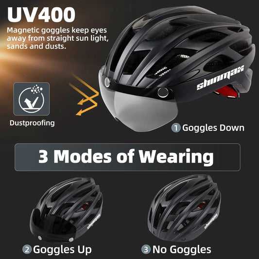 Shinmax Bicycle Helmet With Magnetic Glasses And Light