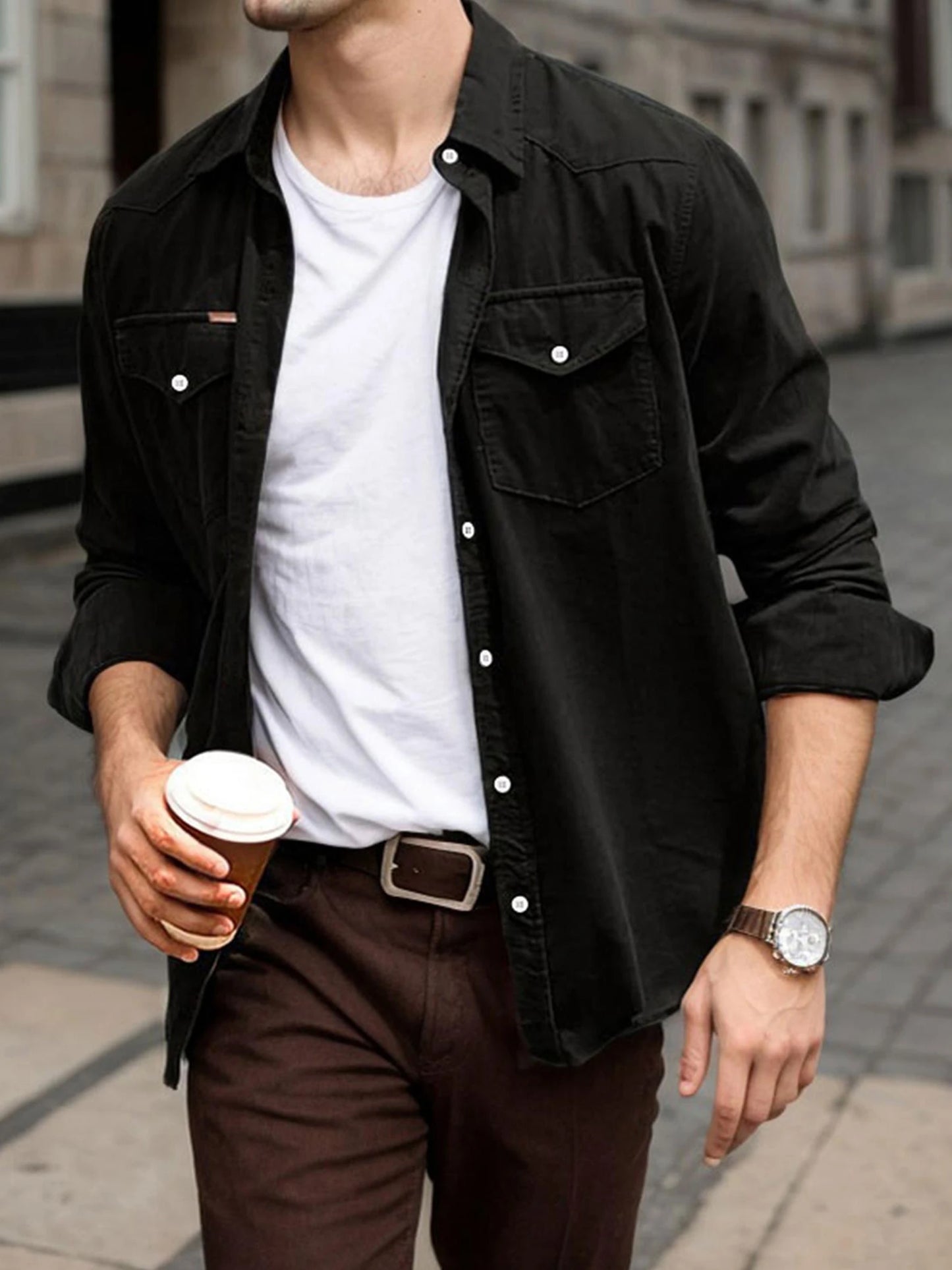 CN Guangdong Corduroy Flap Pocket Western Shirt Jacket
