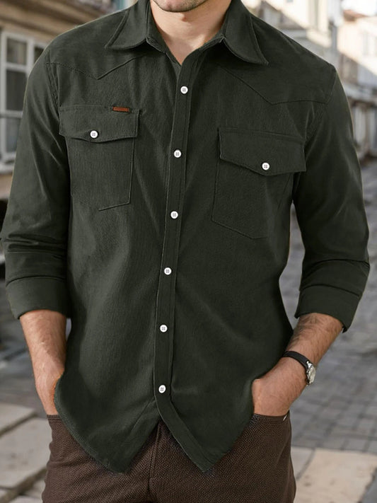 CN Guangdong Corduroy Flap Pocket Western Shirt Jacket