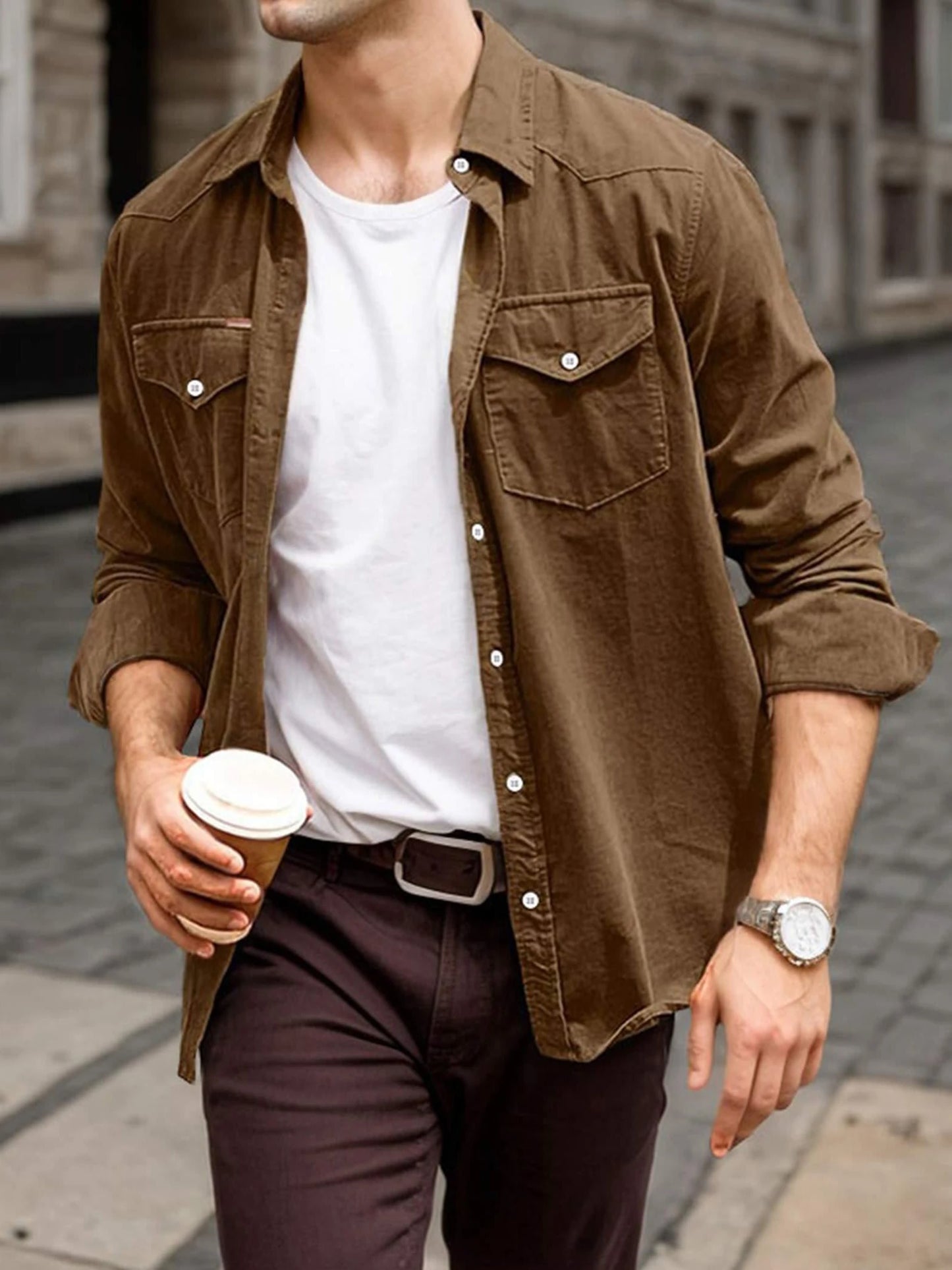 CN Guangdong Corduroy Flap Pocket Western Shirt Jacket