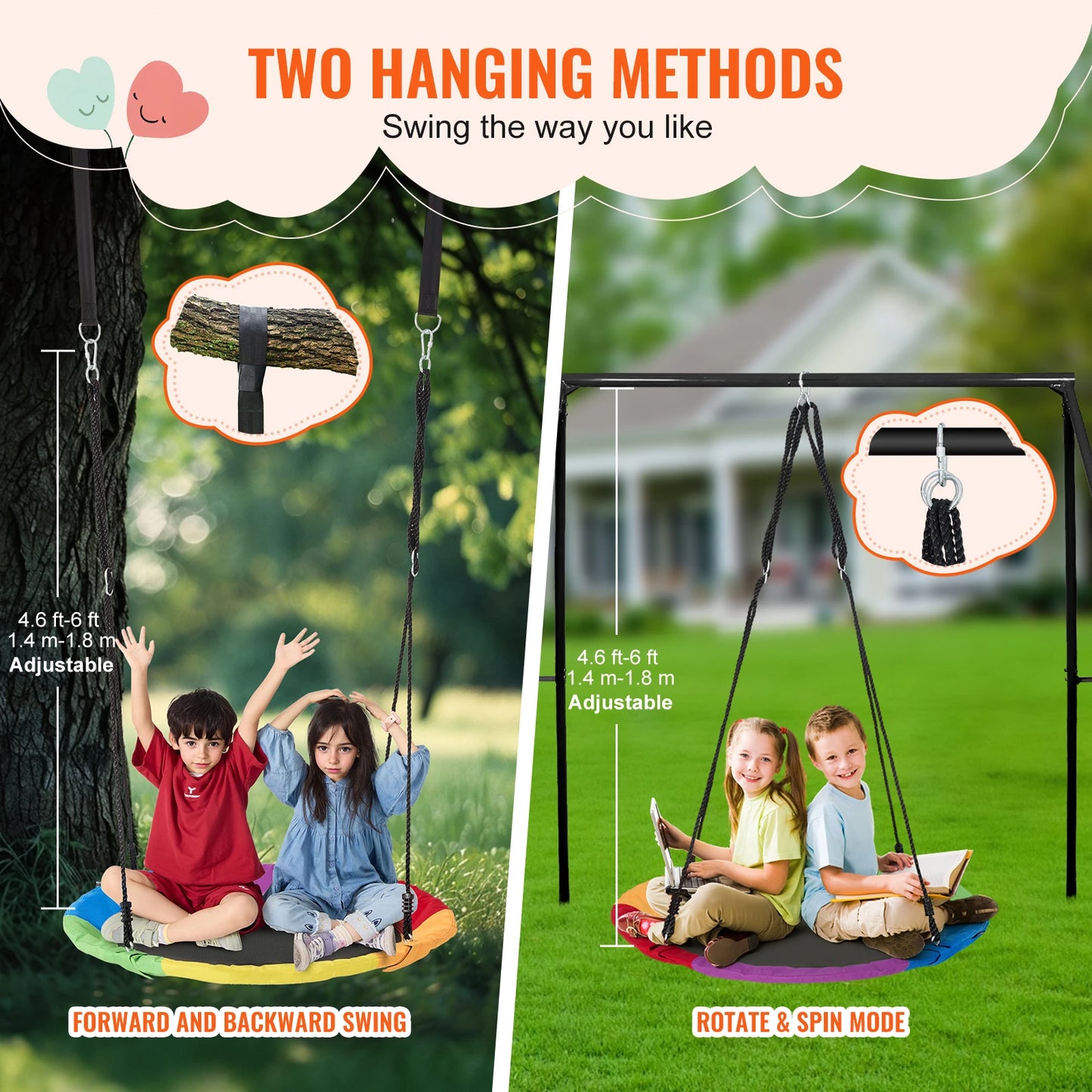 SucceBuy Saucer Tree Swing 750lbs Outdoor Round Seat