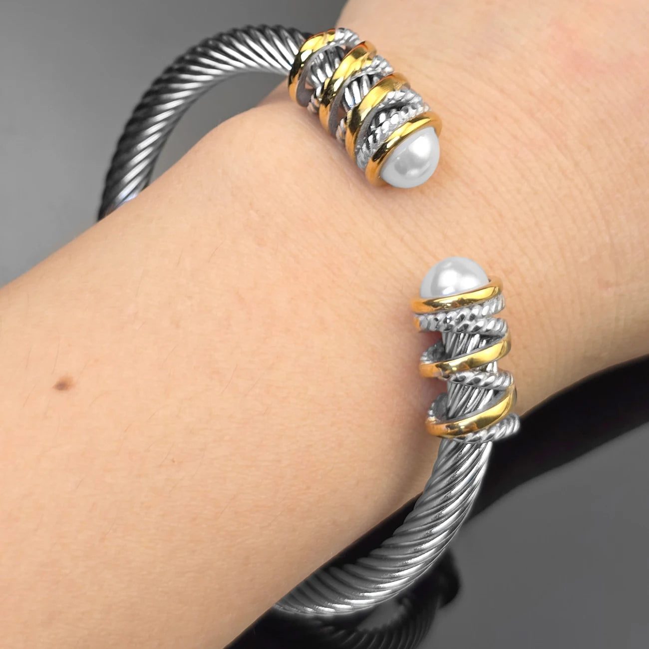 Kabolong Womens 6mm Stainless Steel Cable Cuff Bracelet