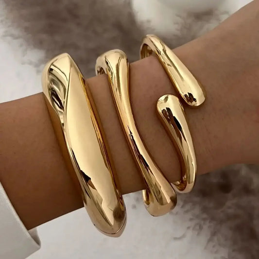 3 Styles Vintage Hip Hop Metal Cuff Bangles Punk Gold Silver Color Geometric Spring Bangles For Women Bracelet Men Jewelry