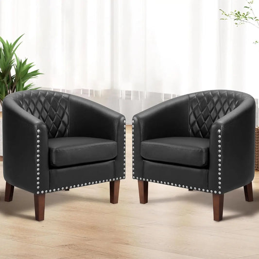 XMSJH Barrel Chair Set of 2 Faux Leather Nailhead Trim