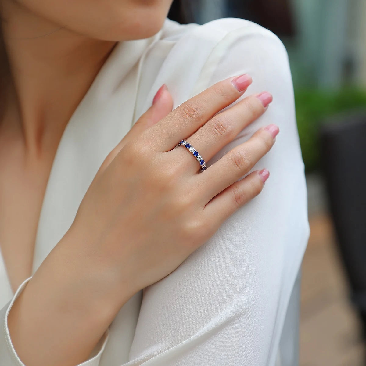 Certificate S925 Silver Moissanite And Sapphire Ring