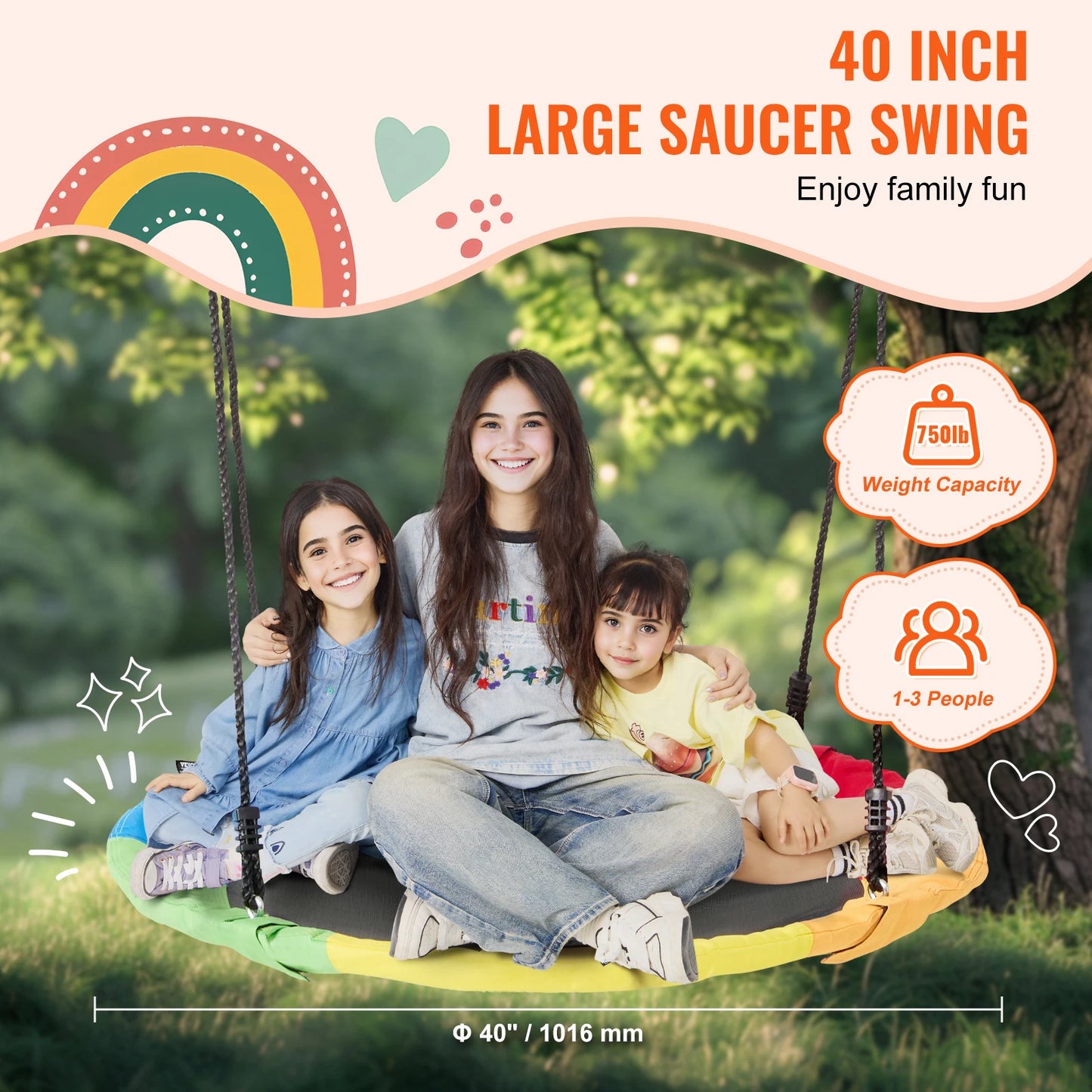SucceBuy Saucer Tree Swing 750lbs Outdoor Round Seat