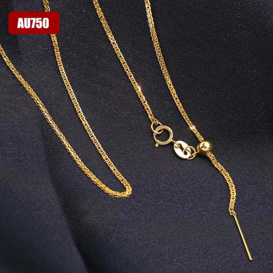 Real AU750 Gold Chain Elegant Women Necklace Original 18K Pure Gold Jewelry On The Neck K Gold Long Adjustable Necklace