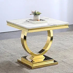 Marble Coffee Table With Mirrored Stainless Steel Base