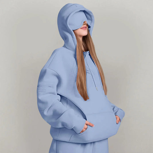 Unisex Hooded Sweatshirt With Built In Eye Mask Loose Fit
