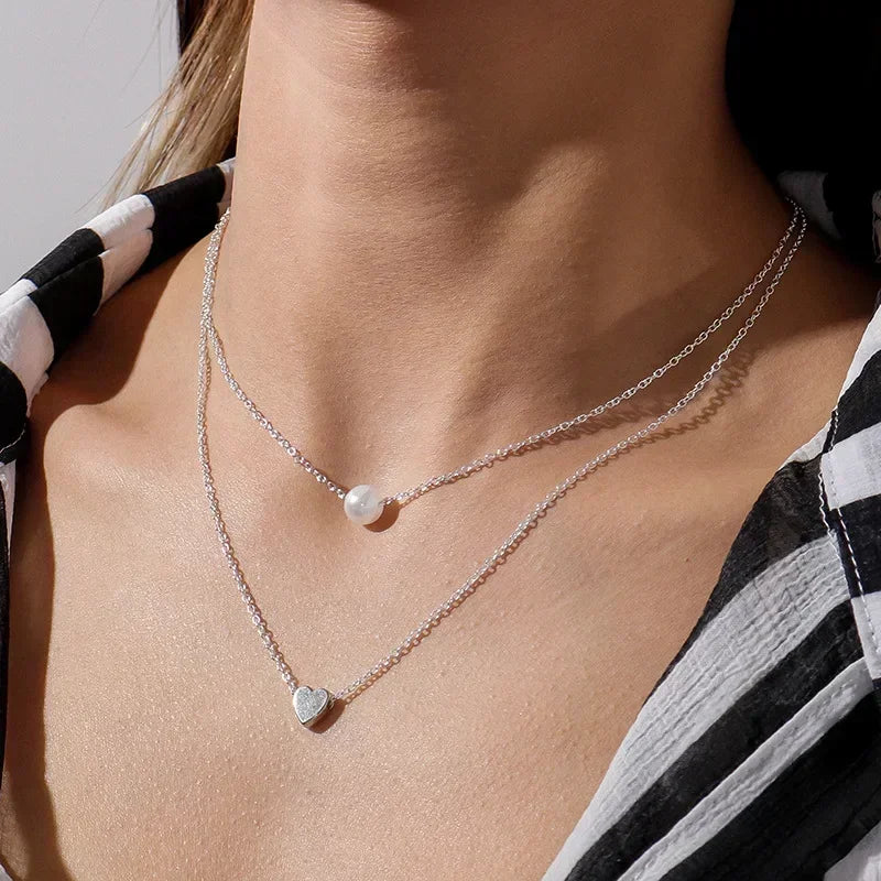 MIHJUSFDHCN Pearl Necklace Double Layer Bead Pendant