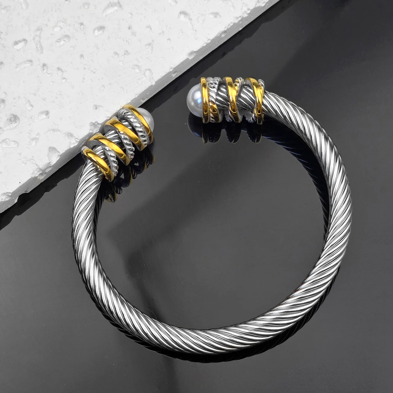 Kabolong Womens 6mm Stainless Steel Cable Cuff Bracelet