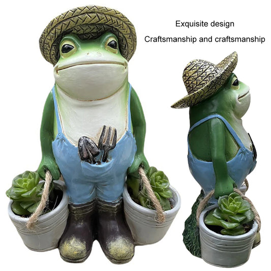 Frog Resin Yard Decor Succulent Planter Figurine Outdoor