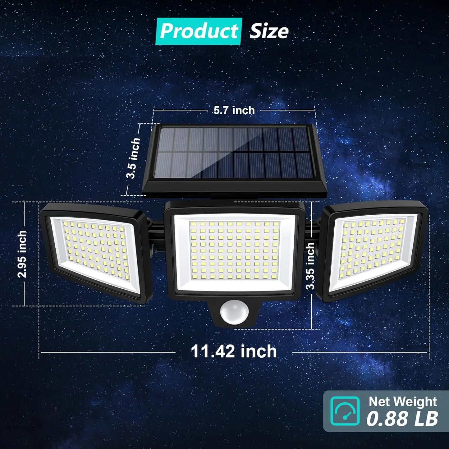 SZRSTH Three Head Solar Motion Sensor Light With 200 LEDs
