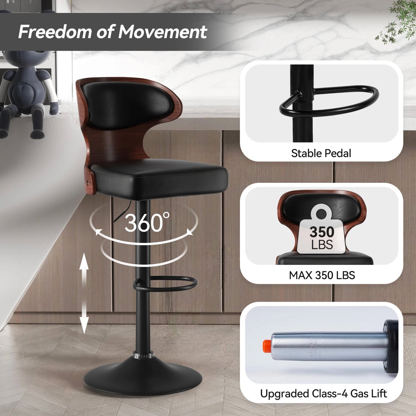 Nalupatio Bar Stool Set With Backrest And PU Leather
