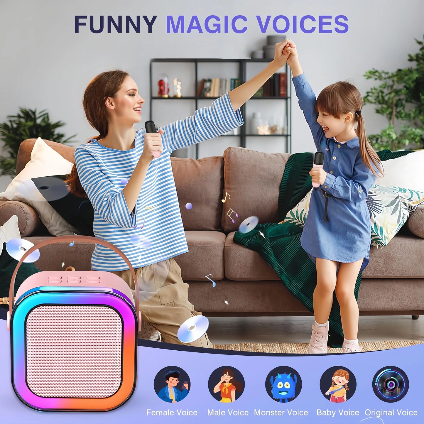 Colorful Lights K12 Karaoke Machine Portable Bluetooth
