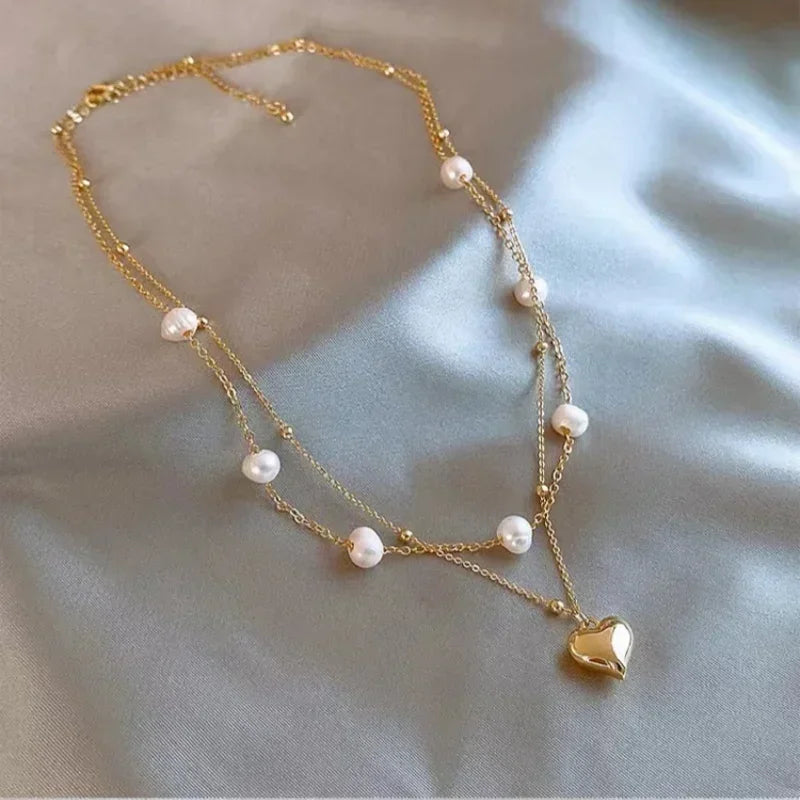 MIHJUSFDHCN Pearl Necklace Double Layer Bead Pendant