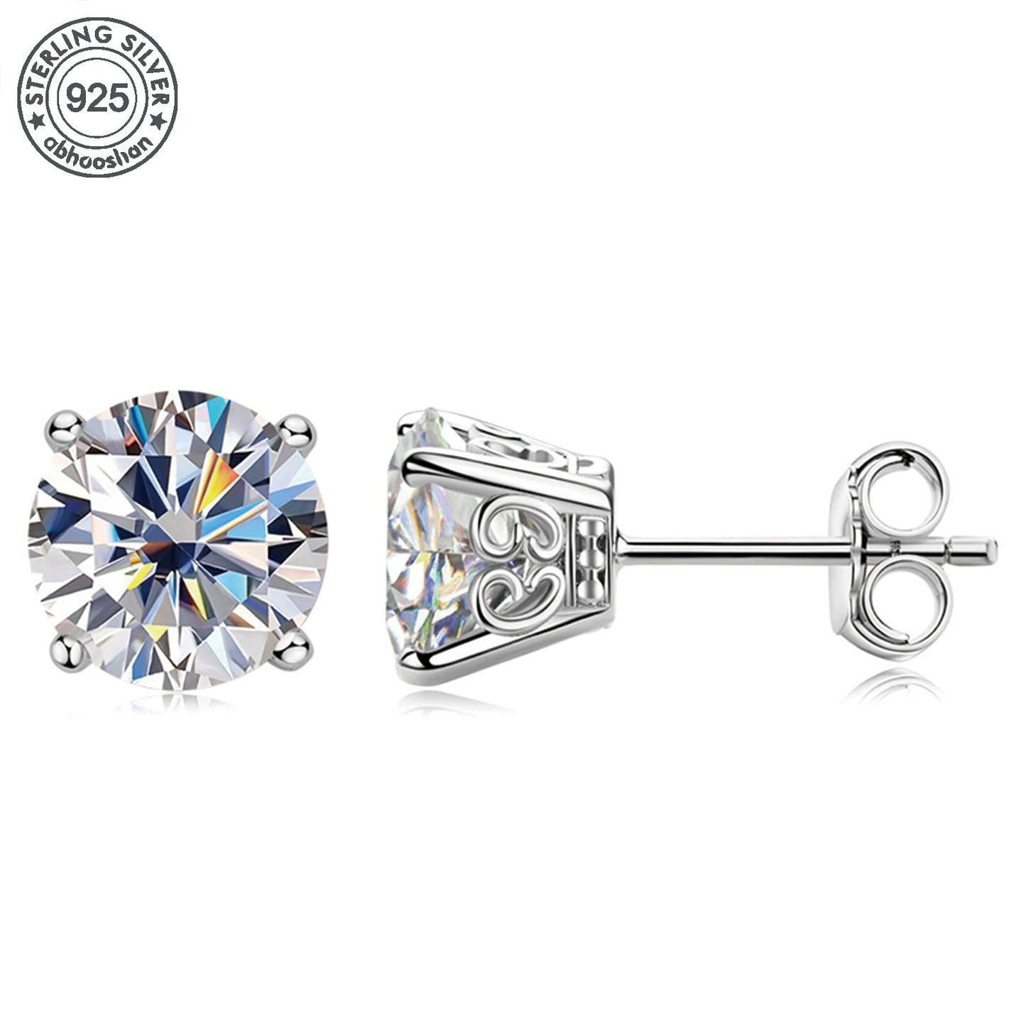 925 Sterling Silver Moissanite Stud Earrings Unisex