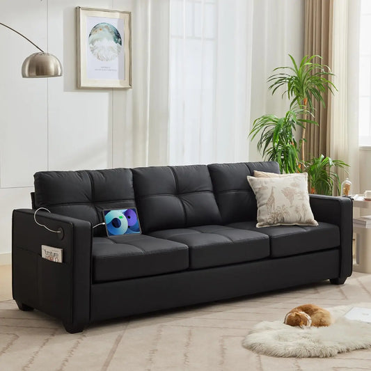 CN Sichuan Faux Leather Sofa Mid Century Tufted Loveseat