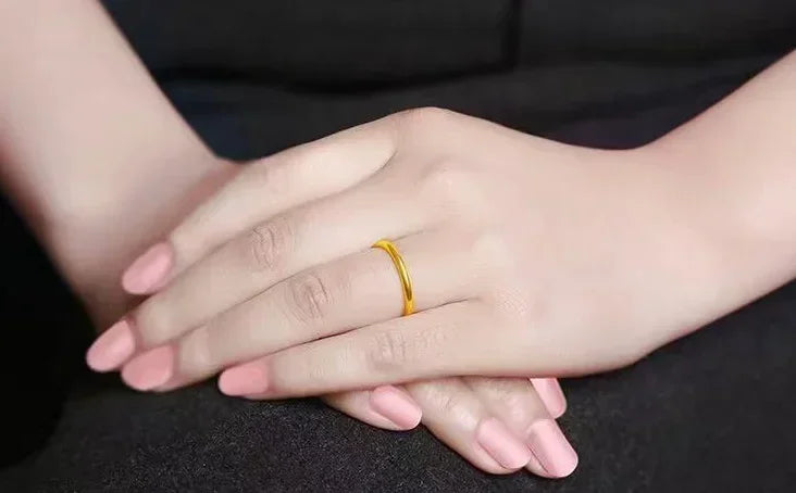 24K Gold Rings for Couples 999 Stamp Shiny Surface Jewelry