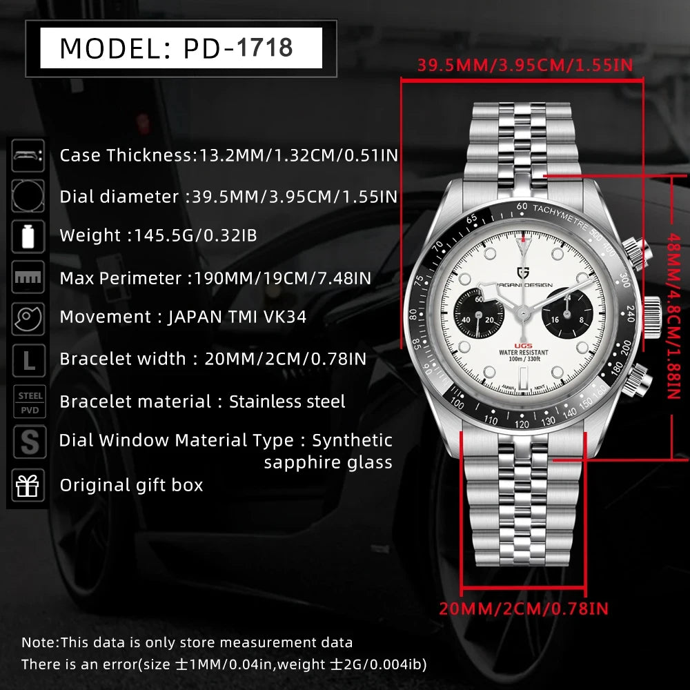 Pagani Design Panda Mens Stainless Steel Chronograph Watch