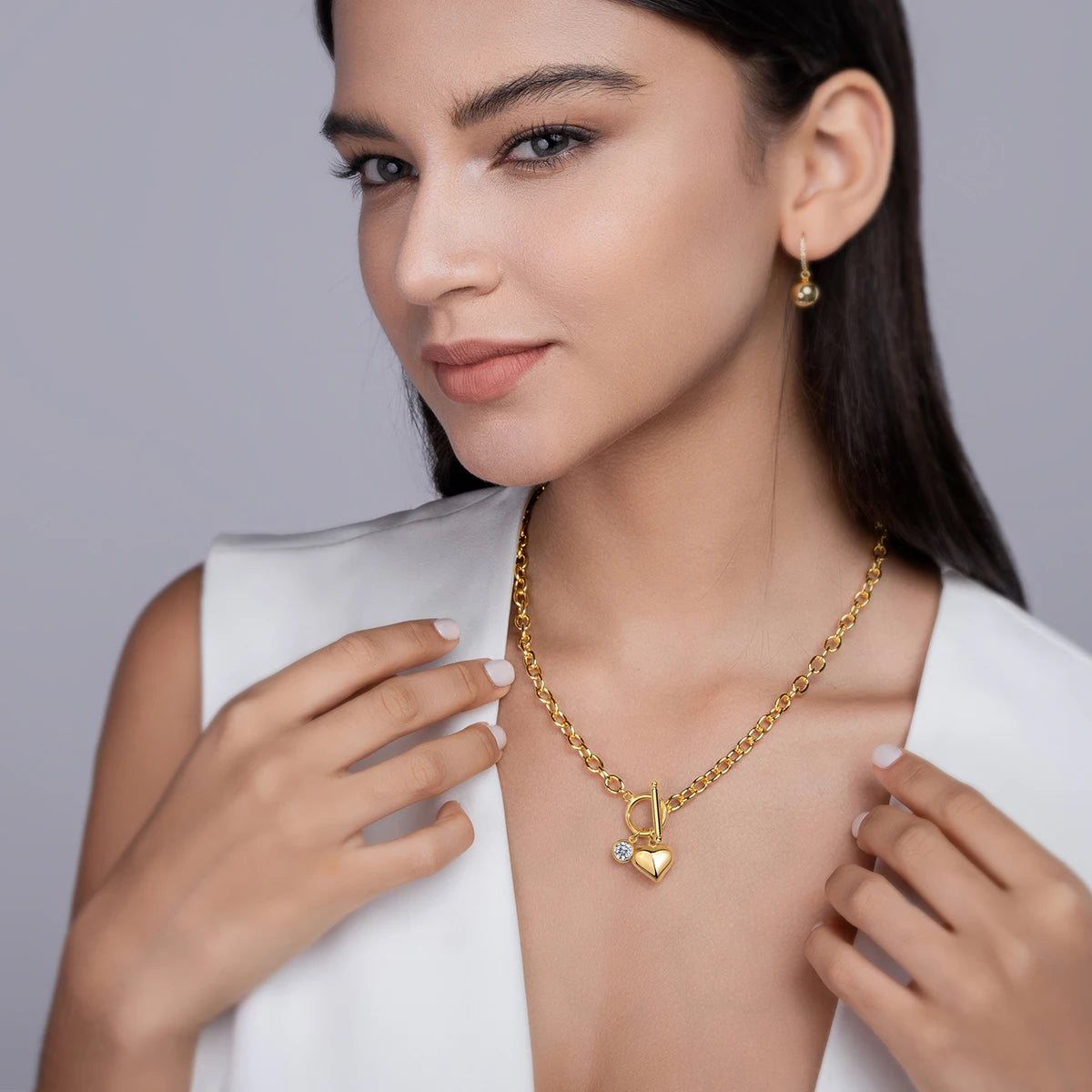 Jiuzuan Heart Pendant Necklace 18K Gold Plated 925 Silver