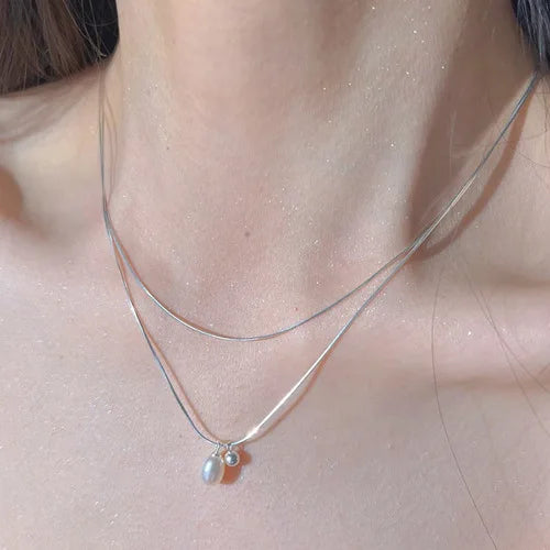 MIHJUSFDHCN Pearl Necklace Double Layer Bead Pendant