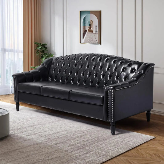 Sichuan 3 Seater Faux Leather Sofa Tufted Back Modern
