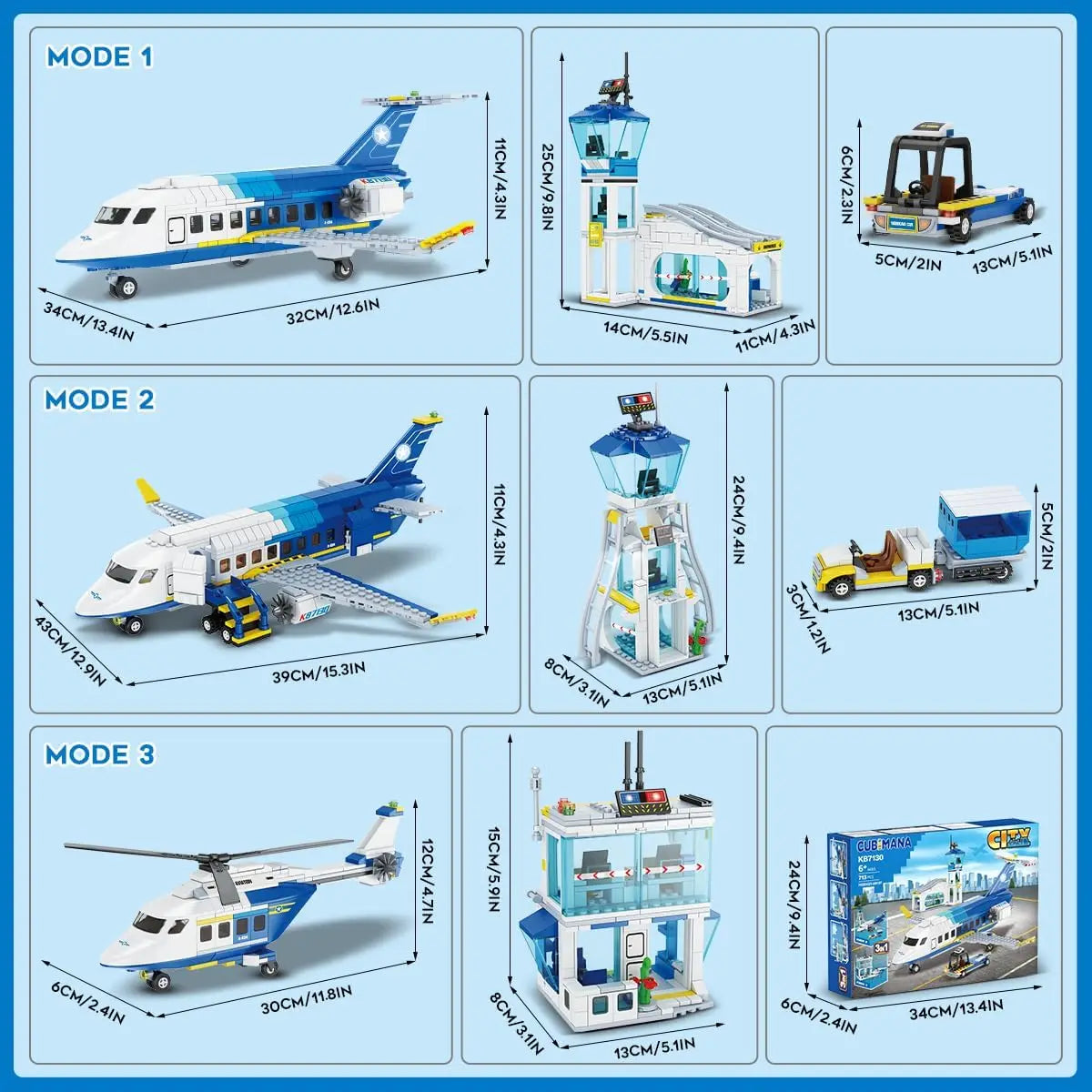 City Passenger Airplane 3 In 1 Building Block Set Kit
