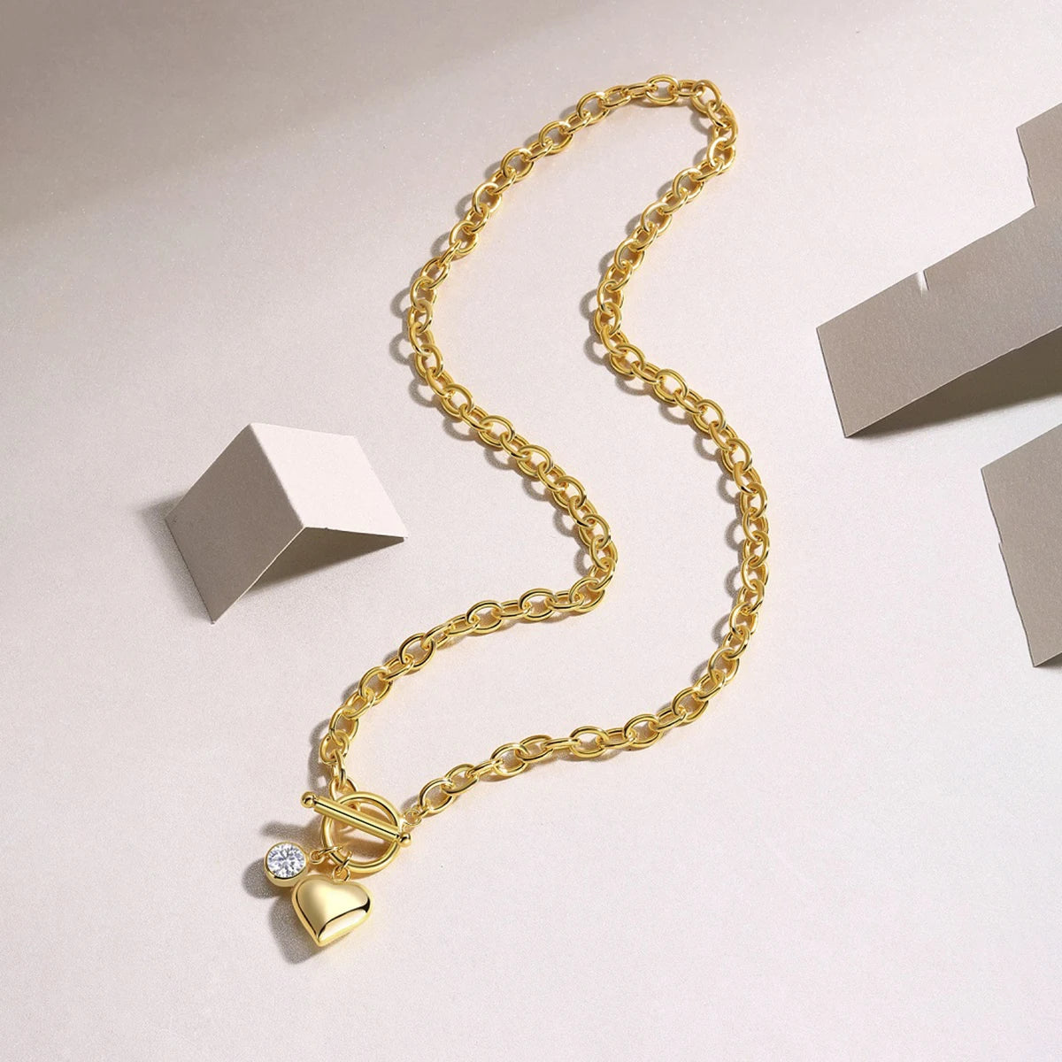 Jiuzuan Heart Pendant Necklace 18K Gold Plated 925 Silver
