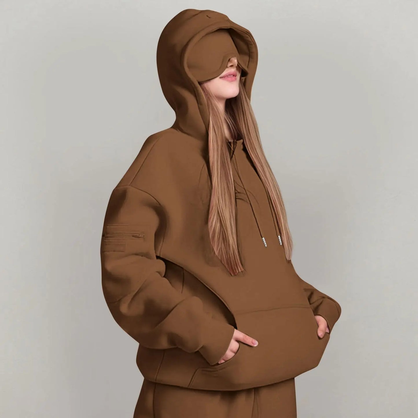Unisex Hooded Sweatshirt With Built In Eye Mask Loose Fit
