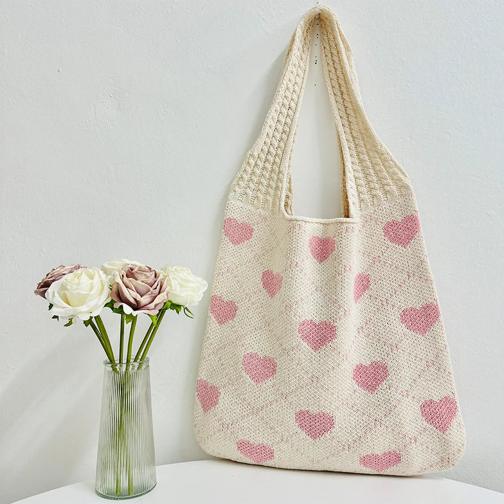 Shunmaii Heart Pattern Beach Tote Bag For Women Vacation