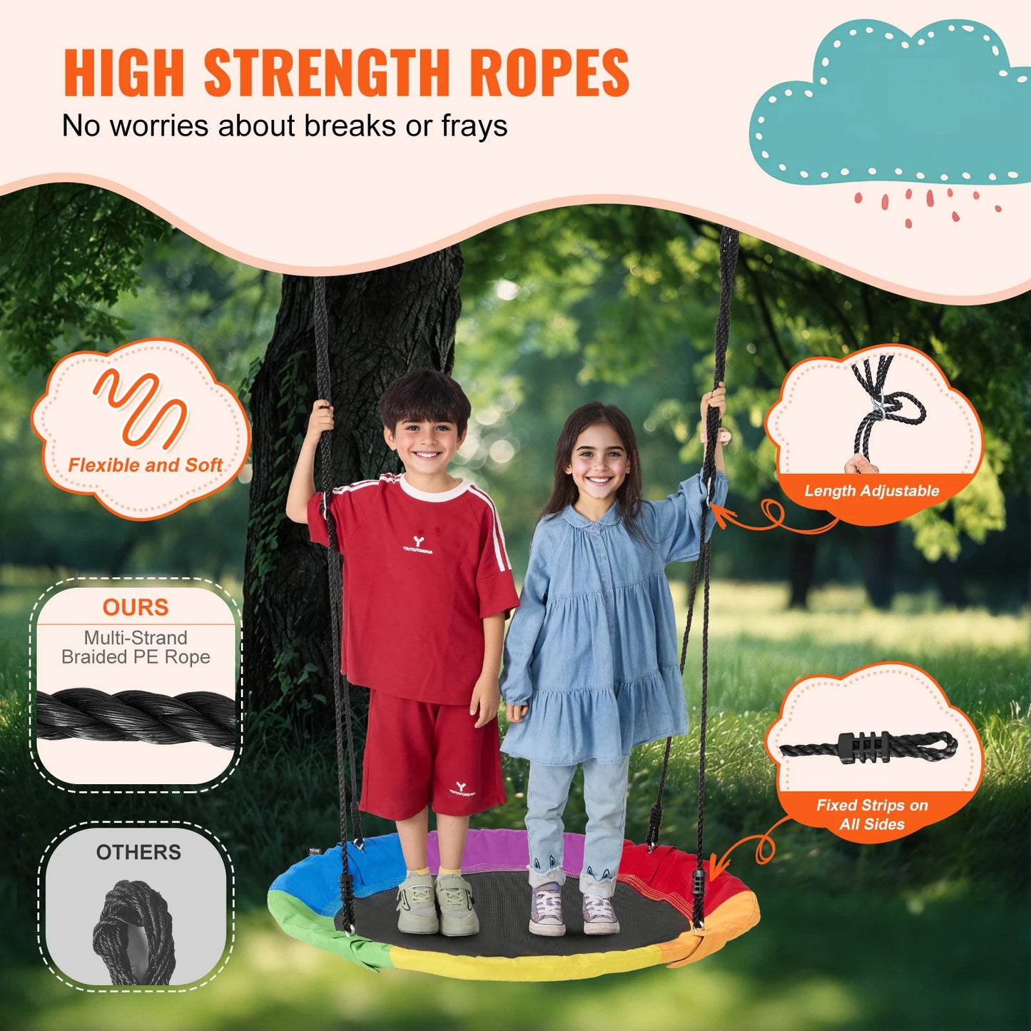 SucceBuy Saucer Tree Swing 750lbs Outdoor Round Seat