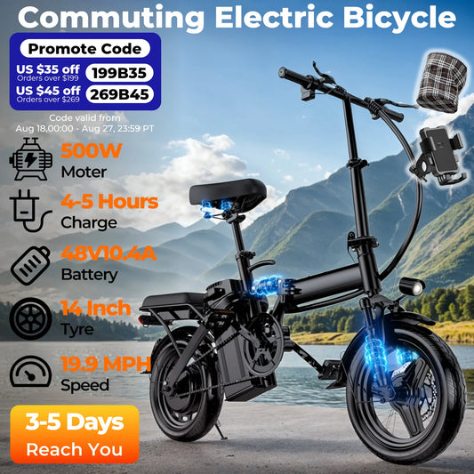 LELEKUAI Folding Electric Bike 500W 20 MPH 48V Battery