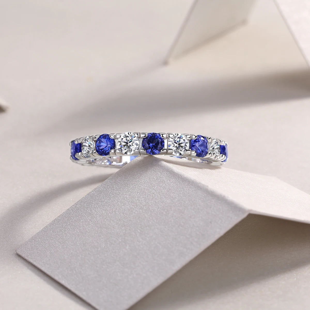 Certificate S925 Silver Moissanite And Sapphire Ring