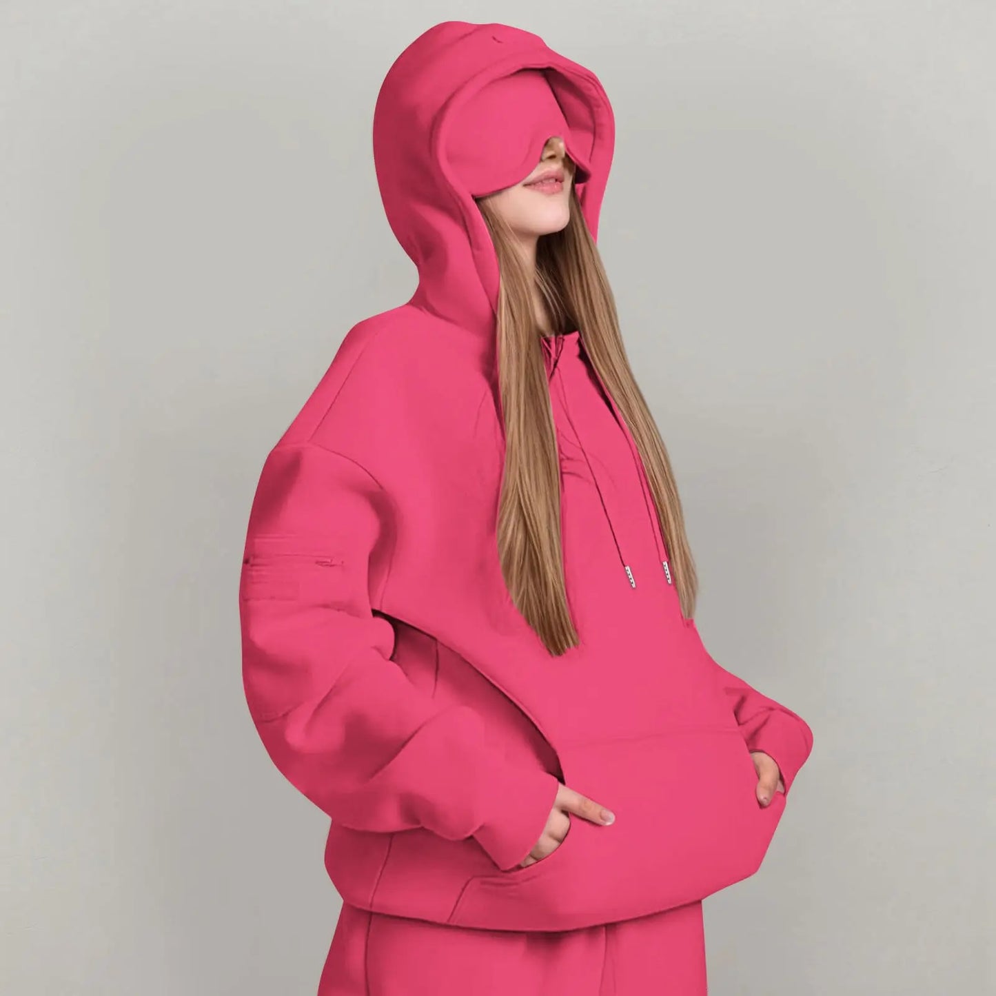 Unisex Hooded Sweatshirt With Built In Eye Mask Loose Fit
