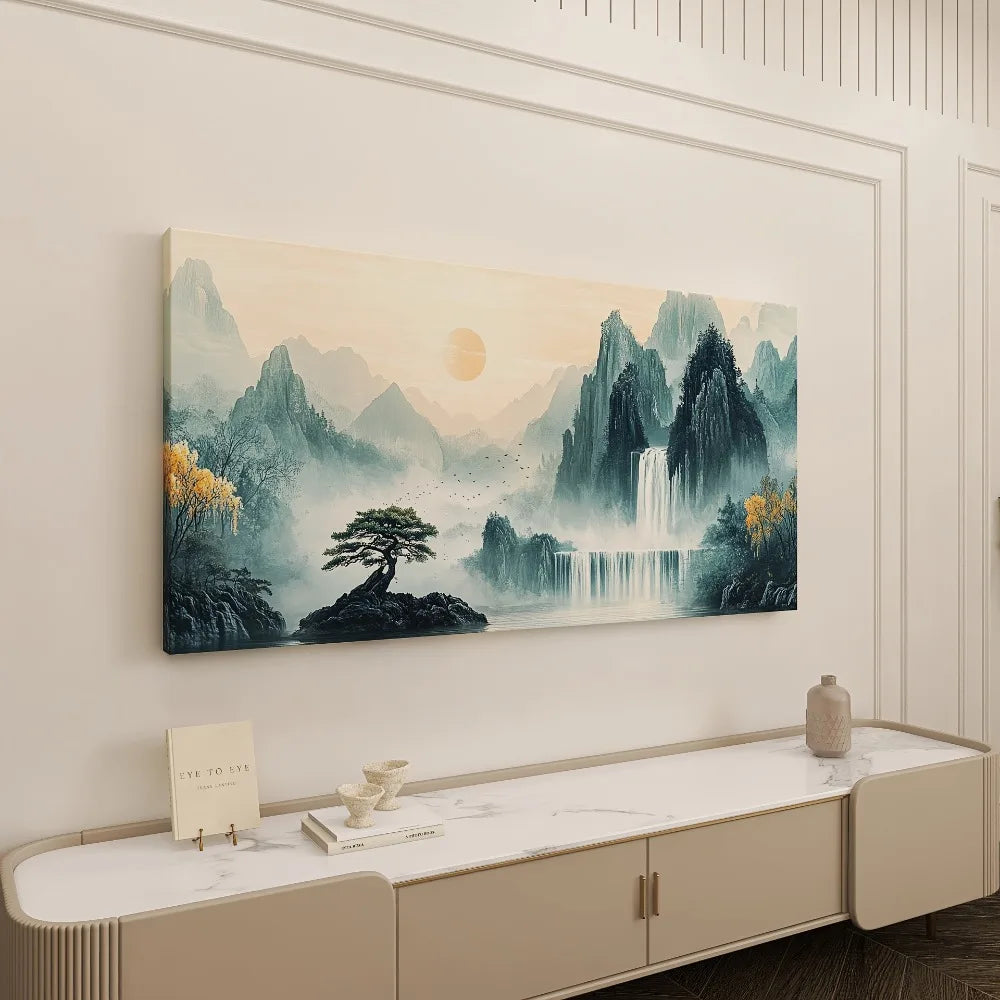 Art Deco canvas Wall art print, sunset romance, 1.5 inch thick solid wood pine frame