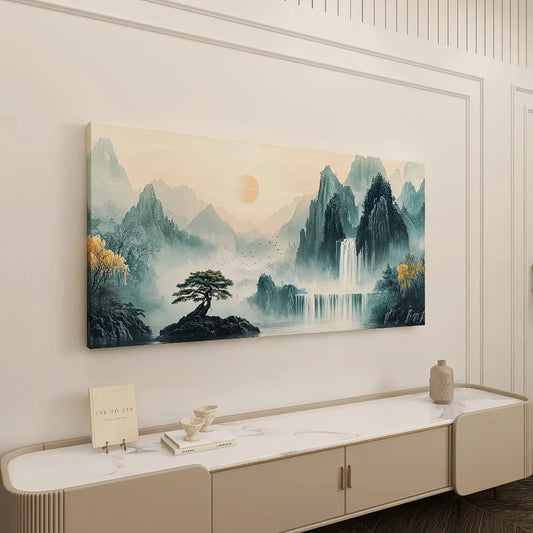 Art Deco canvas Wall art print, sunset romance, 1.5 inch thick solid wood pine frame