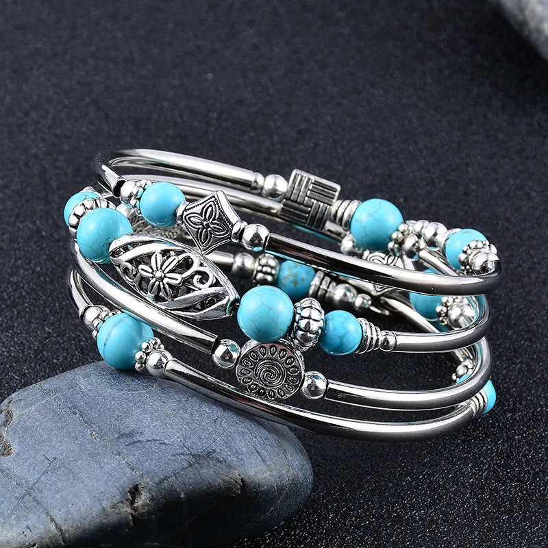 Guangdong Vintage Turquoise Wrap Bracelet Set Genuine Stone