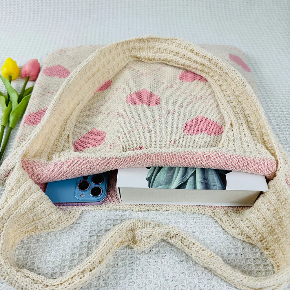 Shunmaii Heart Pattern Beach Tote Bag For Women Vacation