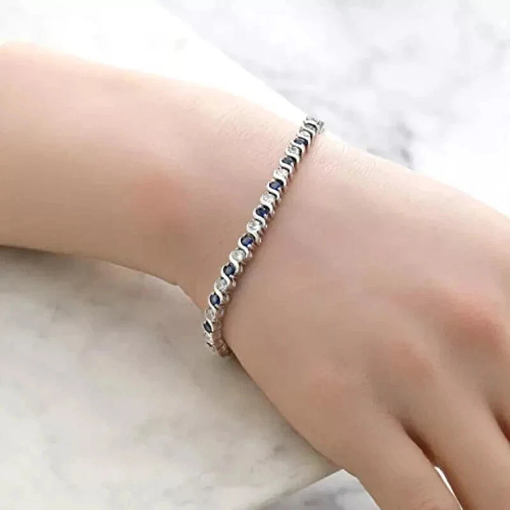 925 Sterling Silver Tennis Bracelet Sapphire Gemstone Blue Stone Bangle for Women Engagement Wedding Fine Jewelry Gift USA Stock