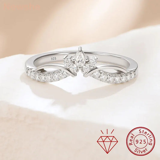 Newshe Moissanite Wedding Band Women Crown Ring 925 Silver