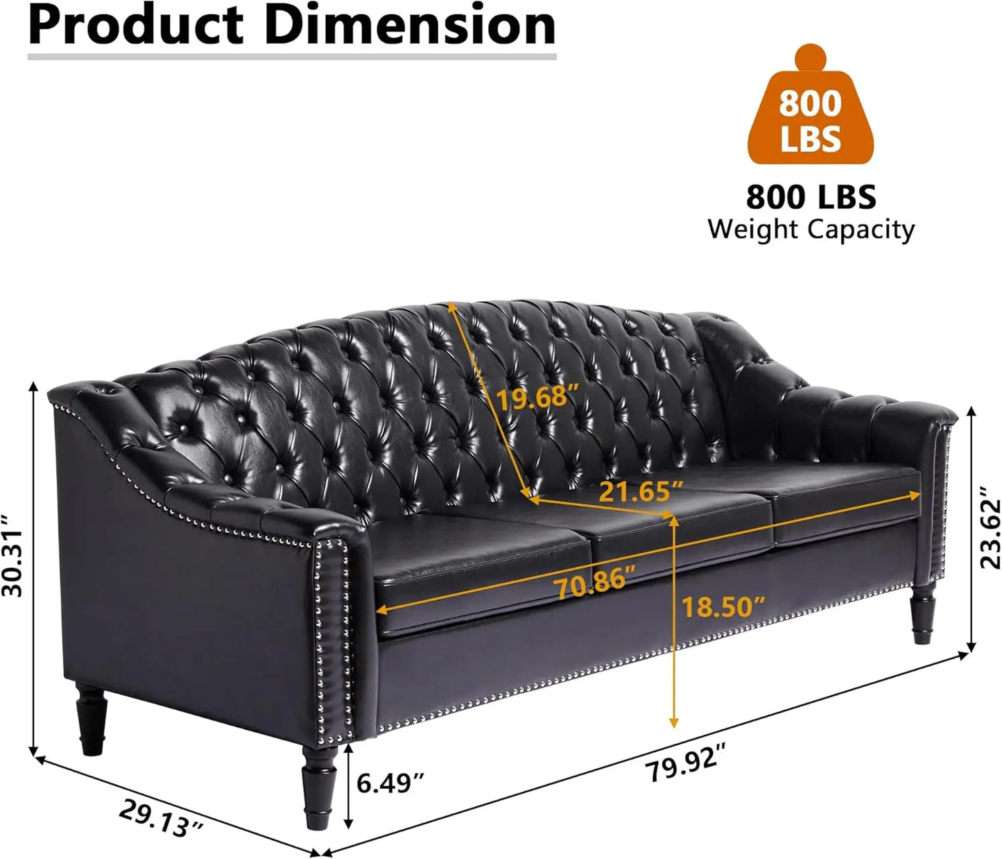 Sichuan 3 Seater Faux Leather Sofa Tufted Back Modern