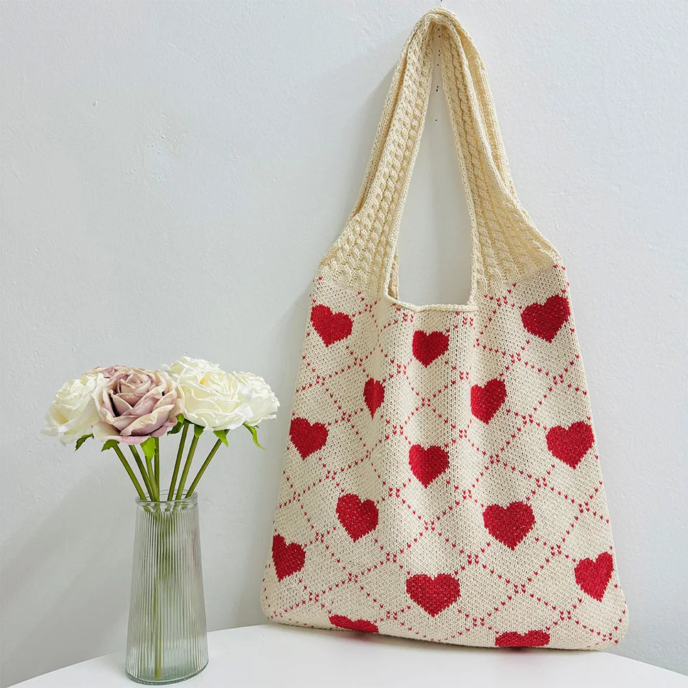 Shunmaii Heart Pattern Beach Tote Bag For Women Vacation