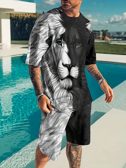 Men's Trendy Round Neck Short Sleeve Two Piece Suit